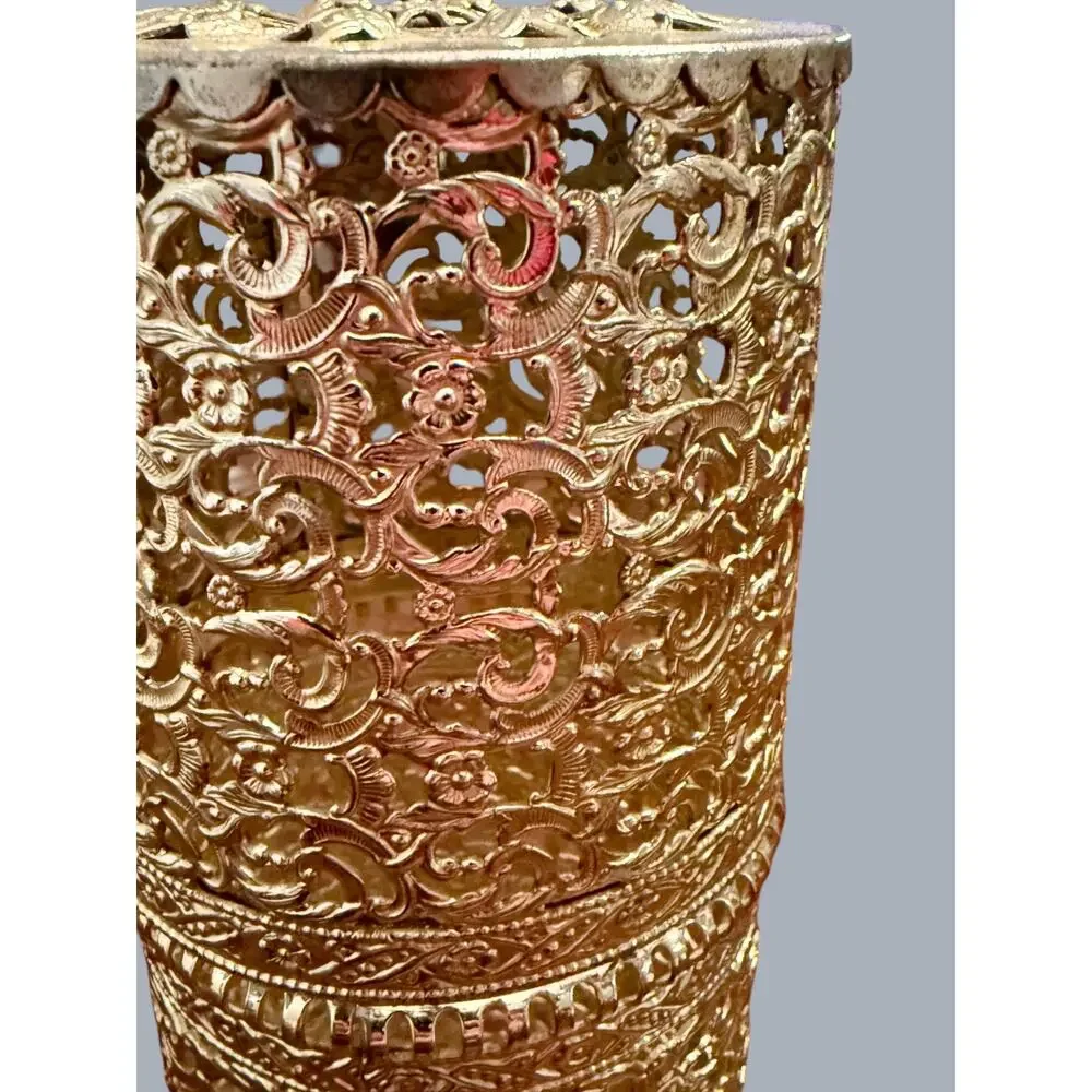 Vintage Hollywood Regency Gold Filigree Hairspray Holder-Candle-Vanity-Brush-Spa - Picture 7 of 8